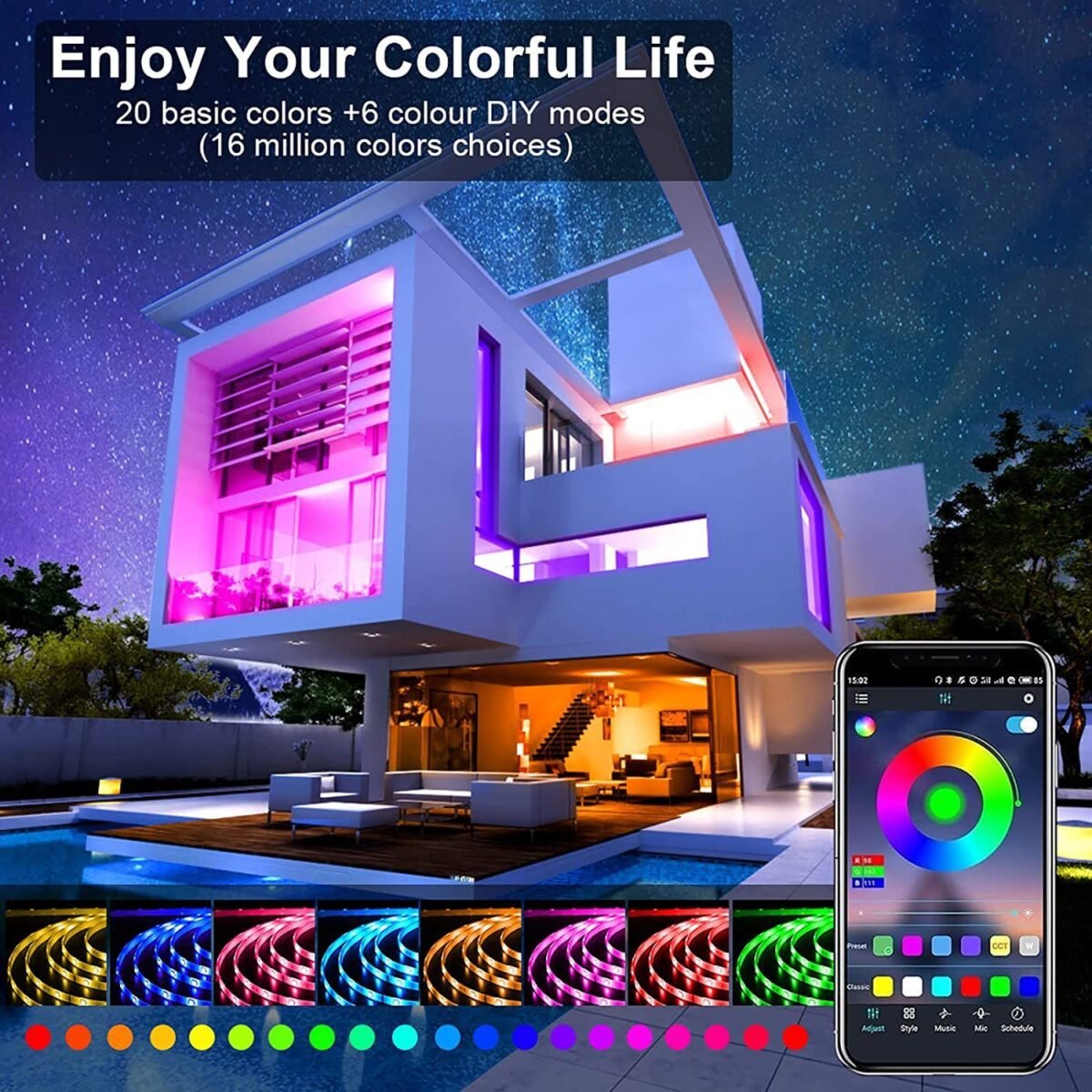 RGB Music Bluetooth Intelligent Low-voltage LED Light Strip - Image 1