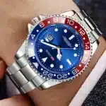 Business Stainless Steel Watch 40mm Classic Red Blue Circle Diving Series Magnifying Glass Calendar Quartz Watches montre homme - Image 4