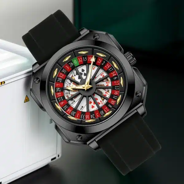 Creative Men Watch Fashion Roulette Original Quartz Movement Silicone Red Black Sports Square Rotating Night Light Watch for Men